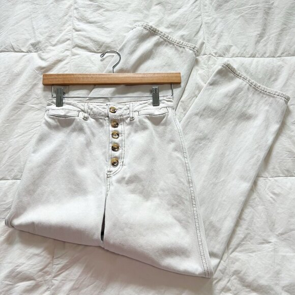 Reformation Lexi High Rise Wide Leg Jeans Off White Cream Button Size 24 - Picture 4 of 8